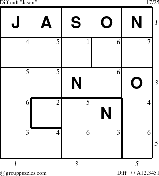 The grouppuzzles.com Difficult Jason puzzle for  with all 7 steps marked