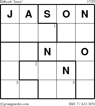 The grouppuzzles.com Difficult Jason puzzle for  with the first 3 steps marked