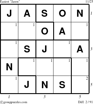 The grouppuzzles.com Easiest Jason puzzle for  with all 2 steps marked