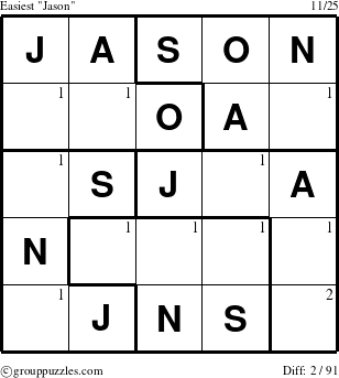 The grouppuzzles.com Easiest Jason puzzle for  with the first 2 steps marked
