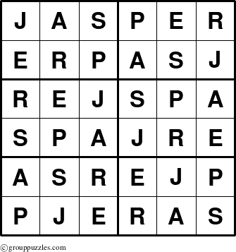 The grouppuzzles.com Answer grid for the Jasper puzzle for 