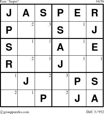 The grouppuzzles.com Easy Jasper puzzle for  with the first 3 steps marked