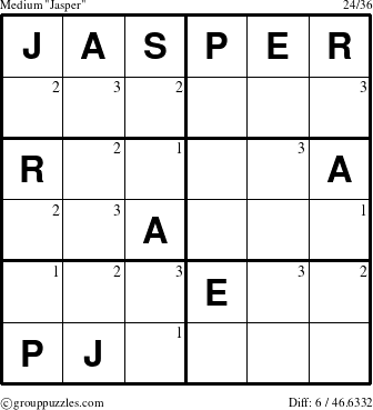 The grouppuzzles.com Medium Jasper puzzle for  with the first 3 steps marked