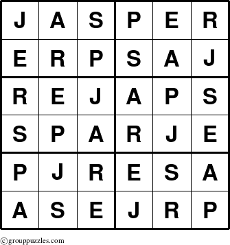 The grouppuzzles.com Answer grid for the Jasper puzzle for 