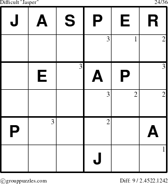 The grouppuzzles.com Difficult Jasper puzzle for  with the first 3 steps marked