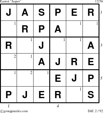 The grouppuzzles.com Easiest Jasper puzzle for  with all 2 steps marked