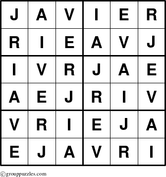 The grouppuzzles.com Answer grid for the Javier puzzle for 