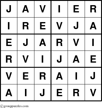 The grouppuzzles.com Answer grid for the Javier puzzle for 