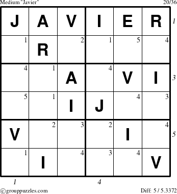 The grouppuzzles.com Medium Javier puzzle for  with all 5 steps marked