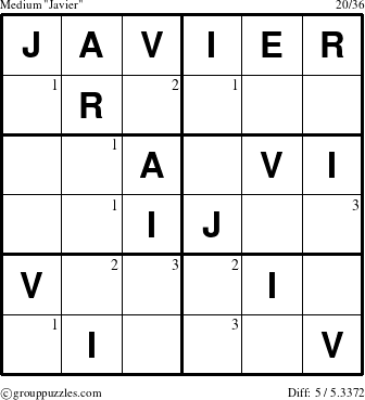 The grouppuzzles.com Medium Javier puzzle for  with the first 3 steps marked