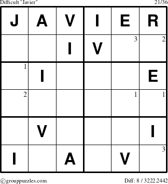 The grouppuzzles.com Difficult Javier puzzle for  with the first 3 steps marked