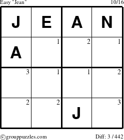The grouppuzzles.com Easy Jean puzzle for  with the first 3 steps marked