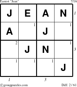 The grouppuzzles.com Easiest Jean puzzle for  with all 2 steps marked