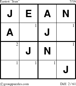 The grouppuzzles.com Easiest Jean puzzle for  with the first 2 steps marked