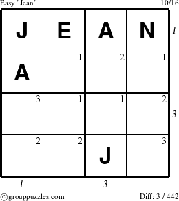 The grouppuzzles.com Easy Jean puzzle for  with all 3 steps marked
