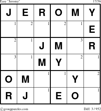 The grouppuzzles.com Easy Jeromy puzzle for  with the first 3 steps marked
