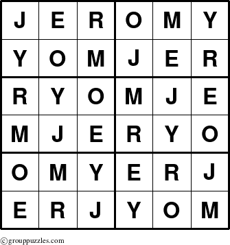 The grouppuzzles.com Answer grid for the Jeromy puzzle for 