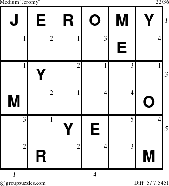 The grouppuzzles.com Medium Jeromy puzzle for  with all 5 steps marked