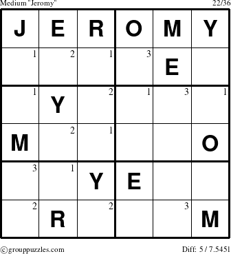 The grouppuzzles.com Medium Jeromy puzzle for  with the first 3 steps marked