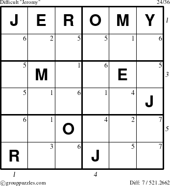 The grouppuzzles.com Difficult Jeromy puzzle for  with all 7 steps marked