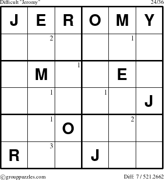 The grouppuzzles.com Difficult Jeromy puzzle for  with the first 3 steps marked