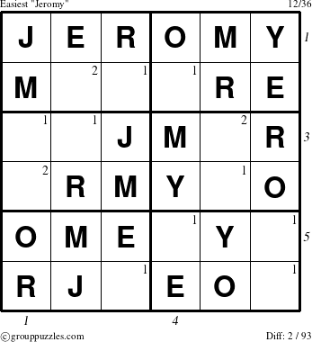 The grouppuzzles.com Easiest Jeromy puzzle for  with all 2 steps marked