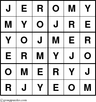 The grouppuzzles.com Answer grid for the Jeromy puzzle for 