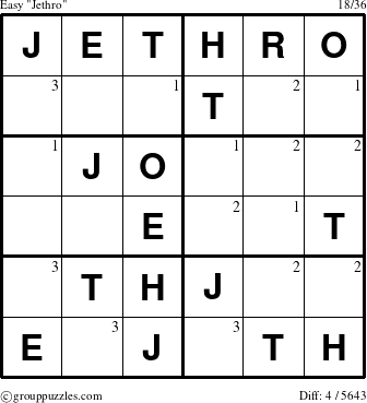 The grouppuzzles.com Easy Jethro puzzle for  with the first 3 steps marked