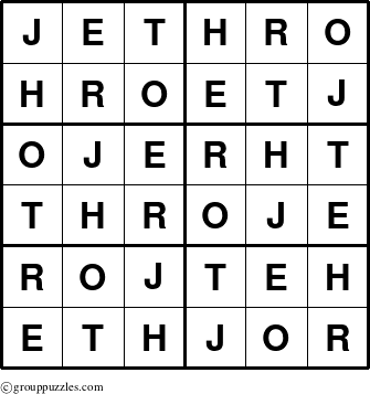 The grouppuzzles.com Answer grid for the Jethro puzzle for 