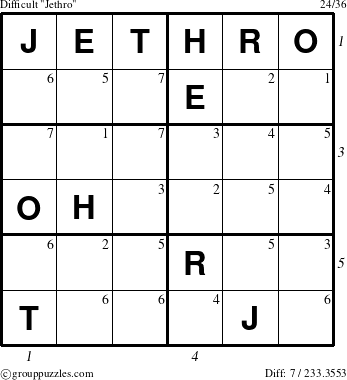 The grouppuzzles.com Difficult Jethro puzzle for  with all 7 steps marked