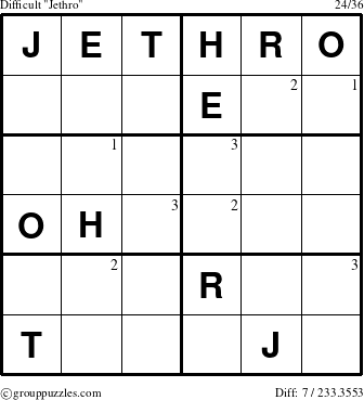 The grouppuzzles.com Difficult Jethro puzzle for  with the first 3 steps marked