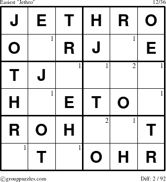 The grouppuzzles.com Easiest Jethro puzzle for  with the first 2 steps marked