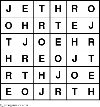 The grouppuzzles.com Answer grid for the Jethro puzzle for 