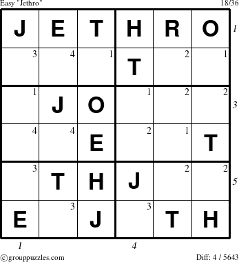 The grouppuzzles.com Easy Jethro puzzle for  with all 4 steps marked