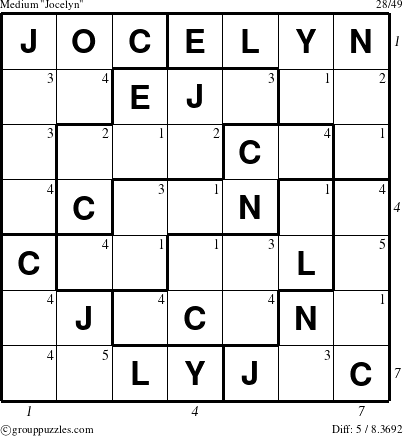 The grouppuzzles.com Medium Jocelyn puzzle for  with all 5 steps marked