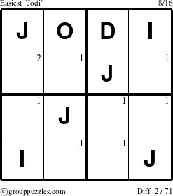 The grouppuzzles.com Easiest Jodi puzzle for  with the first 2 steps marked