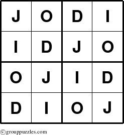 The grouppuzzles.com Answer grid for the Jodi puzzle for 