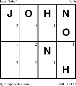 The grouppuzzles.com Easy John puzzle for  with the first 3 steps marked