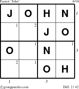The grouppuzzles.com Easiest John puzzle for  with all 2 steps marked