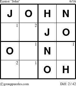 The grouppuzzles.com Easiest John puzzle for  with the first 2 steps marked