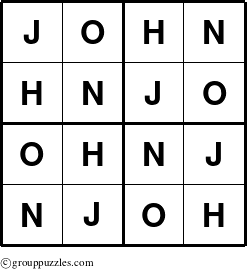The grouppuzzles.com Answer grid for the John puzzle for 