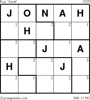 The grouppuzzles.com Easy Jonah puzzle for  with the first 3 steps marked