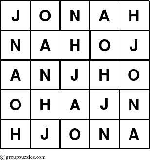 The grouppuzzles.com Answer grid for the Jonah puzzle for 
