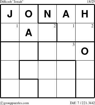 The grouppuzzles.com Difficult Jonah puzzle for  with the first 3 steps marked