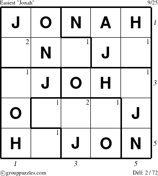 The grouppuzzles.com Easiest Jonah puzzle for  with all 2 steps marked