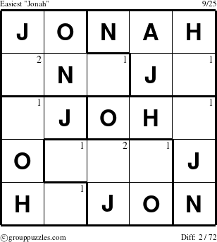 The grouppuzzles.com Easiest Jonah puzzle for  with the first 2 steps marked