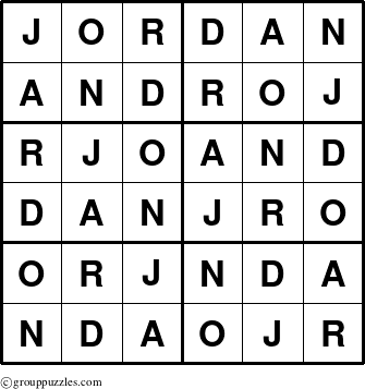 The grouppuzzles.com Answer grid for the Jordan puzzle for 