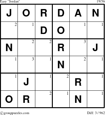 The grouppuzzles.com Easy Jordan puzzle for  with the first 3 steps marked