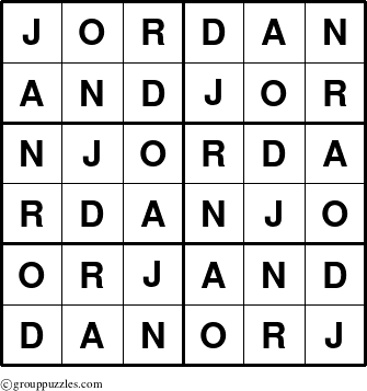The grouppuzzles.com Answer grid for the Jordan puzzle for 