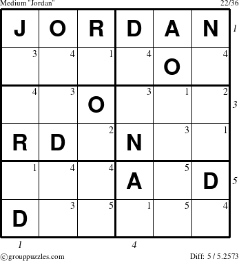 The grouppuzzles.com Medium Jordan puzzle for  with all 5 steps marked